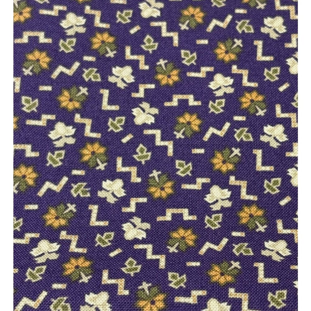 Small Cotton Fabric Piece 18x22" Purple Yellow Daisy & Zigzag Print